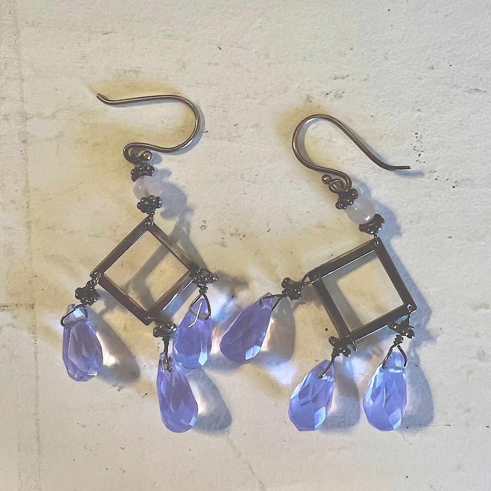 Purple and silver dangle earrings